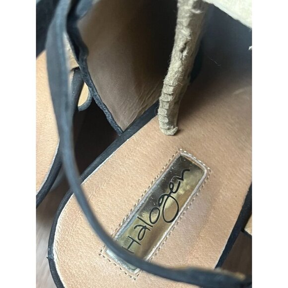 Halogen Suede Shoe 11 Black Wedge Buckle Sandal Heel Neutral Indie Hippie Boho - Picture 7 of 16
